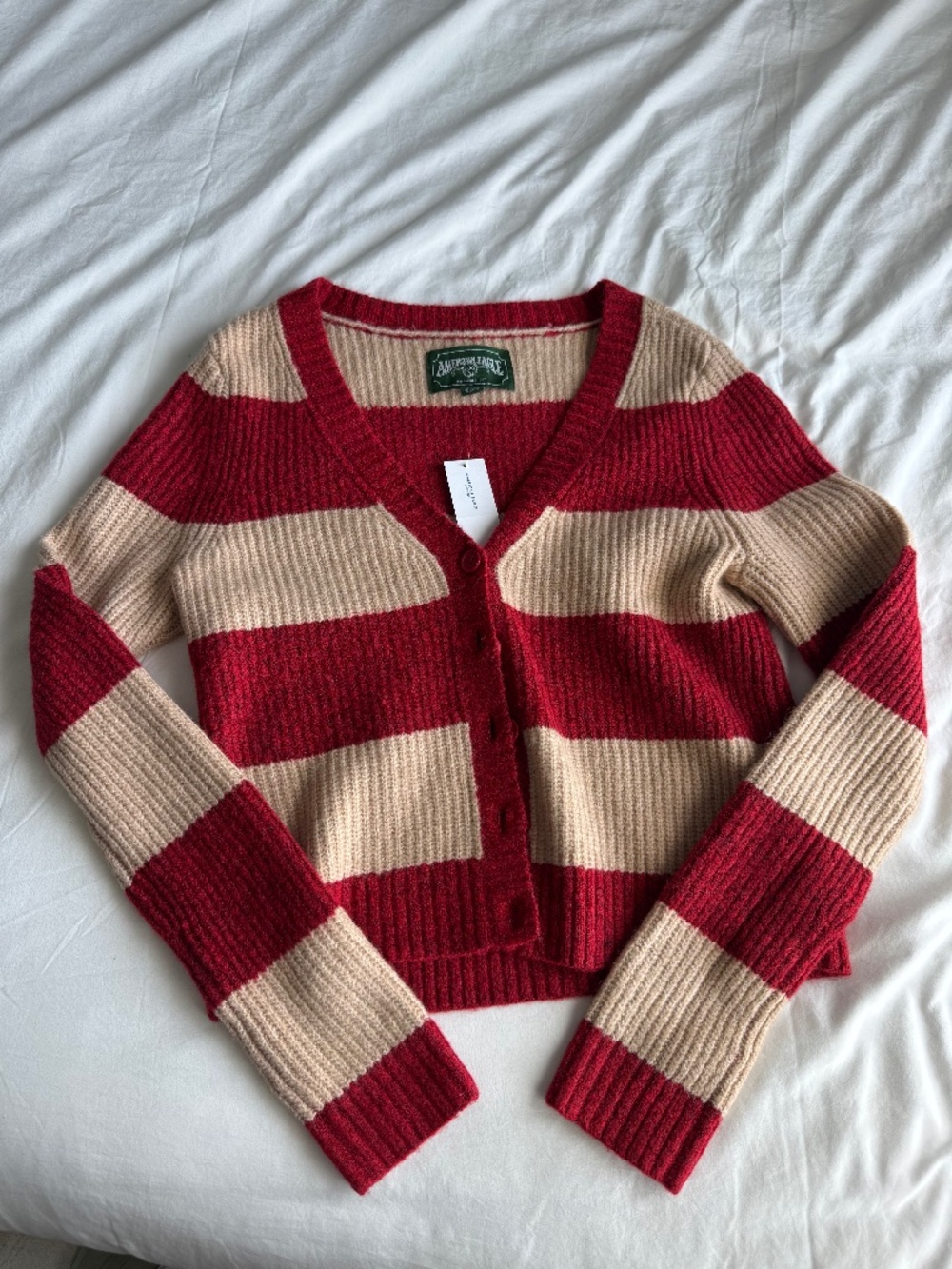 Unworn American Eagle red and cream striped cardigan Size S